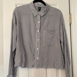 Grey and white striped button down
